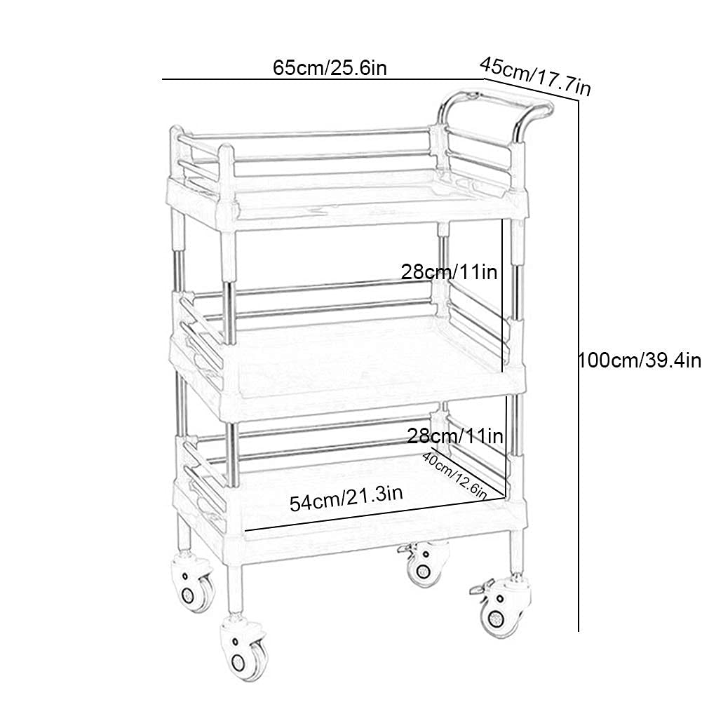 Chariots, Chariot de Rangement, de Service, Utilitaire, Multifonction, Portable, à 3 Niveaux, pour la Maison, la Restauration, l'hôtellerie, avec poignée, Blanc, Taille M,White-Medium