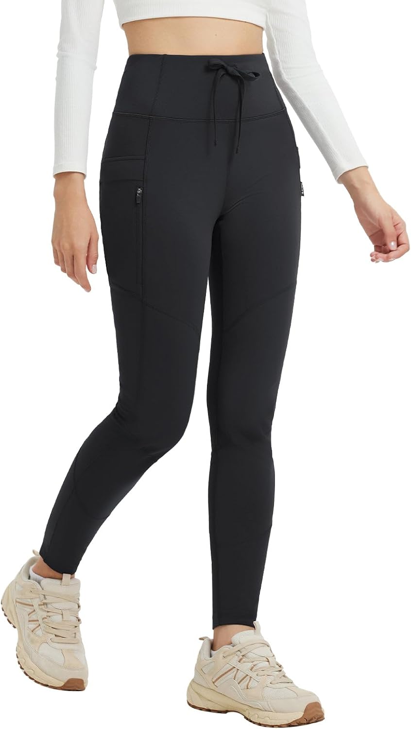 baleaf Women’s Fleece Lined Leggings Durable Hiking Water Resistant Lightweight Pants Ski Thermal Warm Winter Pockets