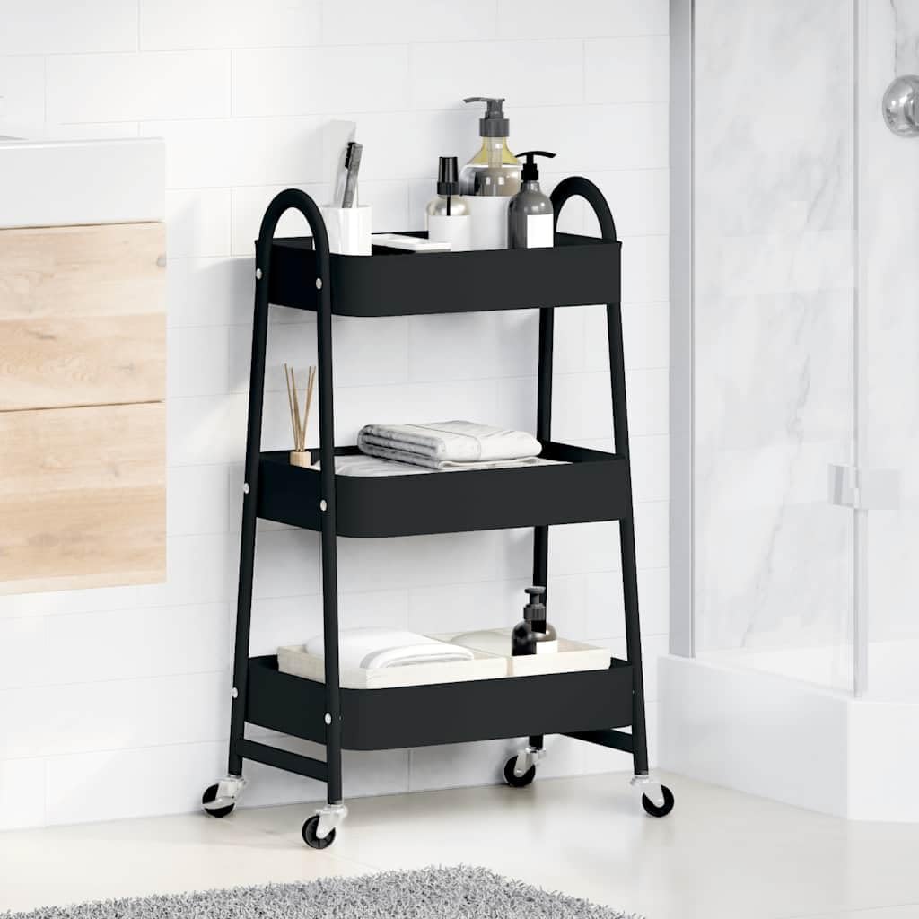 Carrello Portaoggetti a 3 Ripiani Nero 42x41,5x77 cm in Acciaio,Carrello Portaoggetti da Cucina,Carrello Portaoggetti,Carrello Salvaspazio-4012381