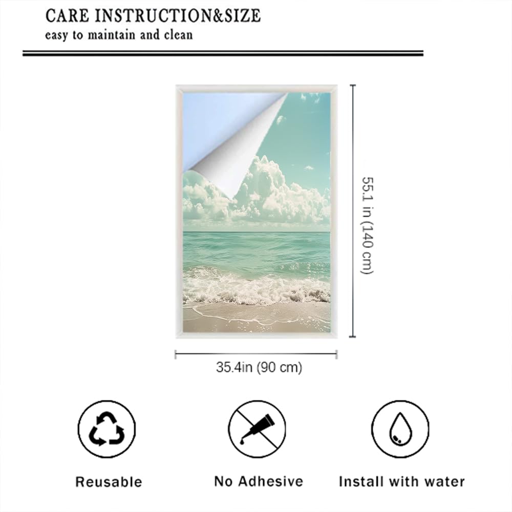 Modern Ocean View Buntglas-Fensterfolie, natürlicher schöner Strand, Retro, dekorative Milchglas-Sichtschutzfolie, Wärmeregulierung, statische Haftung, Fensteraufkleber, 90 x 140 cm