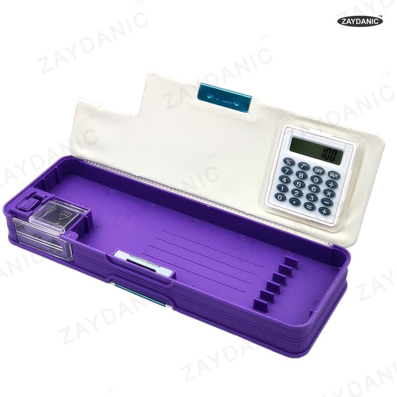 Image of Frozen Pencil Box Integrated Sharpener and Calculator, Magnetic Lock, Dual Compartments, Cartoon Stationery Case School Kit for Girls, Kids, Students Combo Set of 5in1