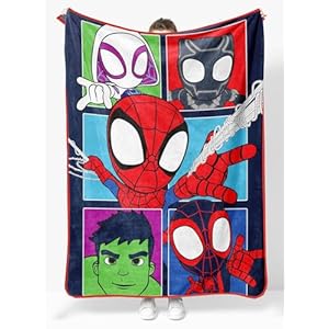 Marvel Spidey & His Amazing Friends Plush Throw Blanket – Measures 46 x 60 Inches – Super Soft & Cozy Fleece Kids Bedding Features Miles Morales & Ghost Spider Gwen