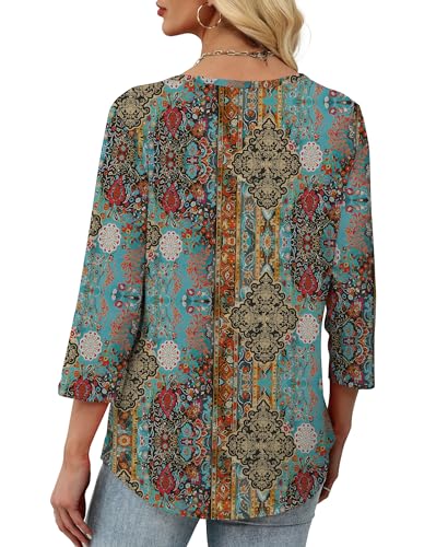 XIEERDUO Womens 3/4 Sleeve Tops 2025 V-Neck Casual Pleated Shirts Blouses Beach Vacation Fall Fashion Clothes Outfits4