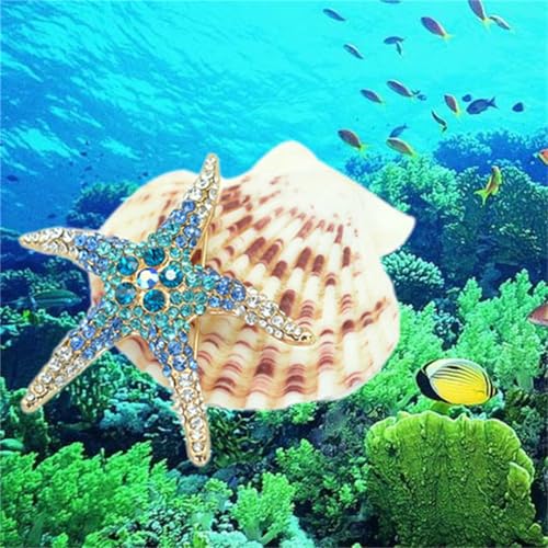 Image of WCRAZYE Rhinestone Starfish Brooch Pin for Women Men Gold Plated Elegant Crystal Shell Star Shaped Ocean Sea Animal Brooches Lapel Pins Delicate Wedding Beach Party Dress Accessories
