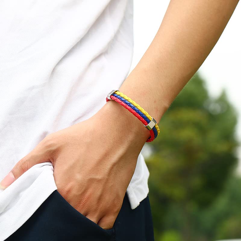 Aspcsmomt Flag Coloring Woven Leather Bracelet,PU Wrap Bangle with Alloy Clasp,National Cuff Rope Wristband Jewelry for Adults Mens Women3