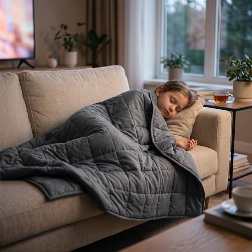 Image of Twin Size Weighted Lap Blanket - 5lbs 41 inch x 60 inch Cooling Heavy Blankets for All-Seasons Sleeping, Soft & Breathable with Premium Glass Beads, Machine Washable