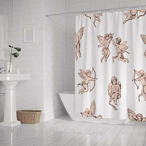 Rideau de douche imperméable lavable en machine imprimé Cupidon romantique