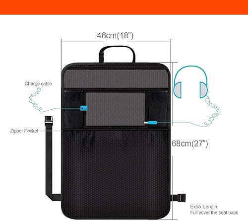 Miniatura 7 de Luckybay Organizador de automóvil + protector de asiento de automóvil 1+1, organizador de asiento trasero de patadas, protector de asiento de tamaño