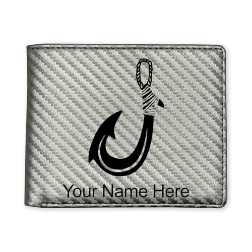 LaserGram Faux Leather Bi-Fold Wallet, Hawaiian Fish Hook, Personalized Engraving Included (Carbon Fiber Silver)