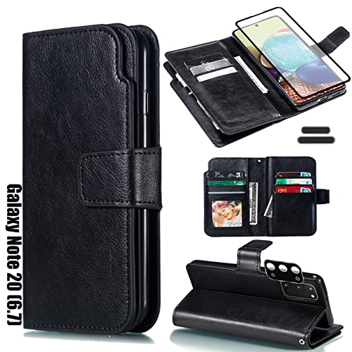 LMDAMZ for Galaxy Note 20 6.7 Inch Wallet Case [3+ Card Slots] ID Business Card Credit Card Slot Carry Pouch with Stand Double Sided Multi-Card Slot Flip Folding PU Wallet Leather Case (Black)