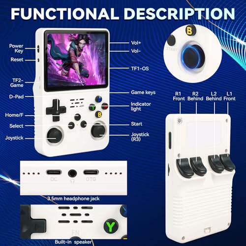 R36s Console De Jeu Portable Rétro, écran IPS De 3,5", Stockage De 64 Go, Batterie De 3000 MAh, Plus De 17 000 Jeux, Violet (jaune