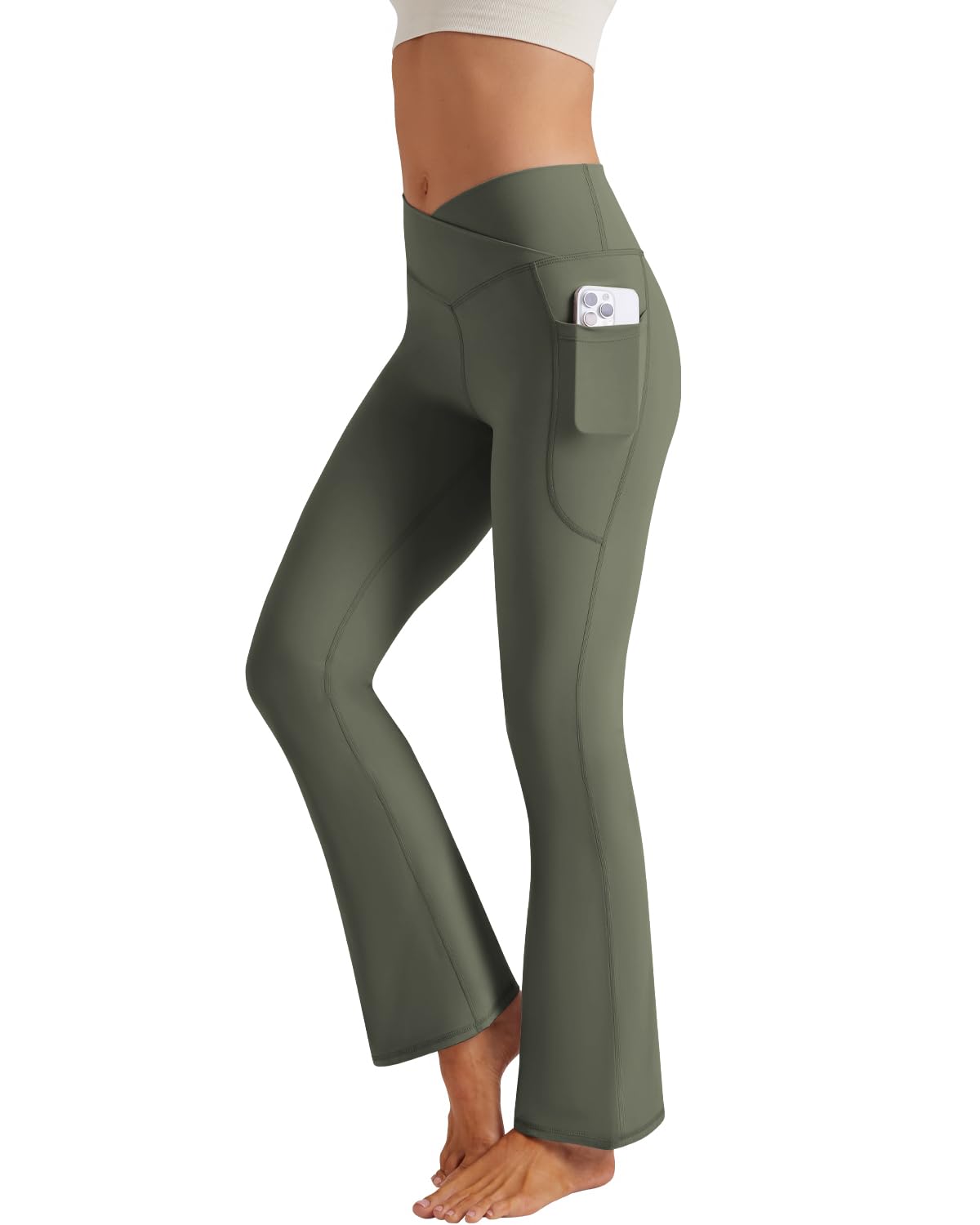 Glacspyg Pantaloni Yoga da Donna, Pantaloni a Zampa con Tasche, Vita a V, Stile Bootcut, Ideali per Il Fitness e Il Tempo Libero