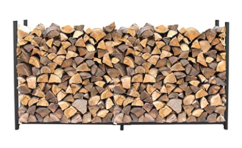 QUICK STAR Kaminholzregal Außen 200 x 25 x 115 cm Anthrazit, Garten Metall Kaminholzunterstand 0,8 m³ (1,3 SRM), Wetterfeste Stapelhilfe mit Schutzhülle Grau
