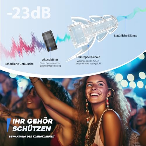 Hearprotek Ohrstöpsel Konzert, 2 Paar gehörschutz Ohrenstöpsel-ohrenschutz lärmschutz geräuschunterdrückende für festival flugzeug arbeit musik motorrad musiker hörschutz Schwarz