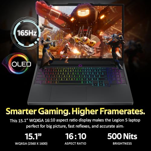 Image of Lenovo Legion 5 15.1 inch WQXGA 165Hz Gaming Laptop, Intel i9-14900HX, 32GB DDR5, 2TB Storage(1TB SSD+1TB Docking Station Set), NVIDIA GeForce RTX 5070 8GB GDDR7, RGB Backlit Keyboard, Win11, Black
