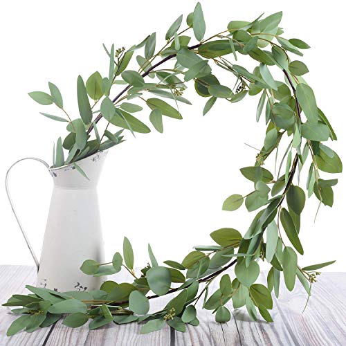 Wofair 5 Feet Eucalyptus Garland Greenery, Artificial Eucalyptus Garland Wedding Decor, Faux Seeded Eucalyptus Garland With Long Oval Leaves, Fake Eucalyptus Vine For Home Office Decoration #TOP6