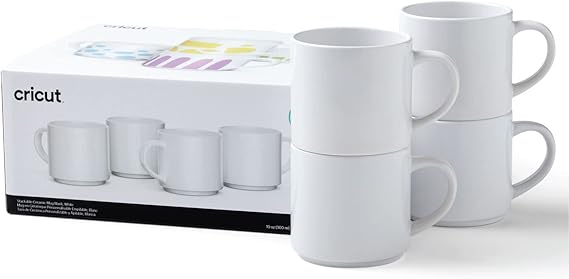 Cricut Tasses vierges empilables | Blanc | 300 ml | 4 tasses à sublimation d'encre infusible | pour une utilisation à l'encre infusible, 2009392