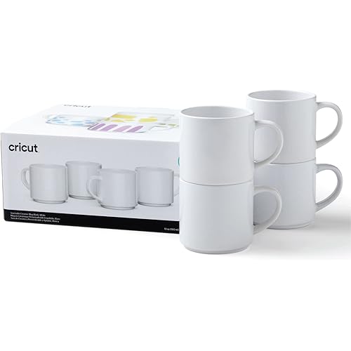 Cricut Blank Mug, Ceramic-Coated, Dishwasher & Microwave Safe Mug to Decorate, Cricut Mug Press & Infusible Ink Compatible,10 Oz Sublimation Mug, Ideal for Crafts and Printing, 4 Count, White