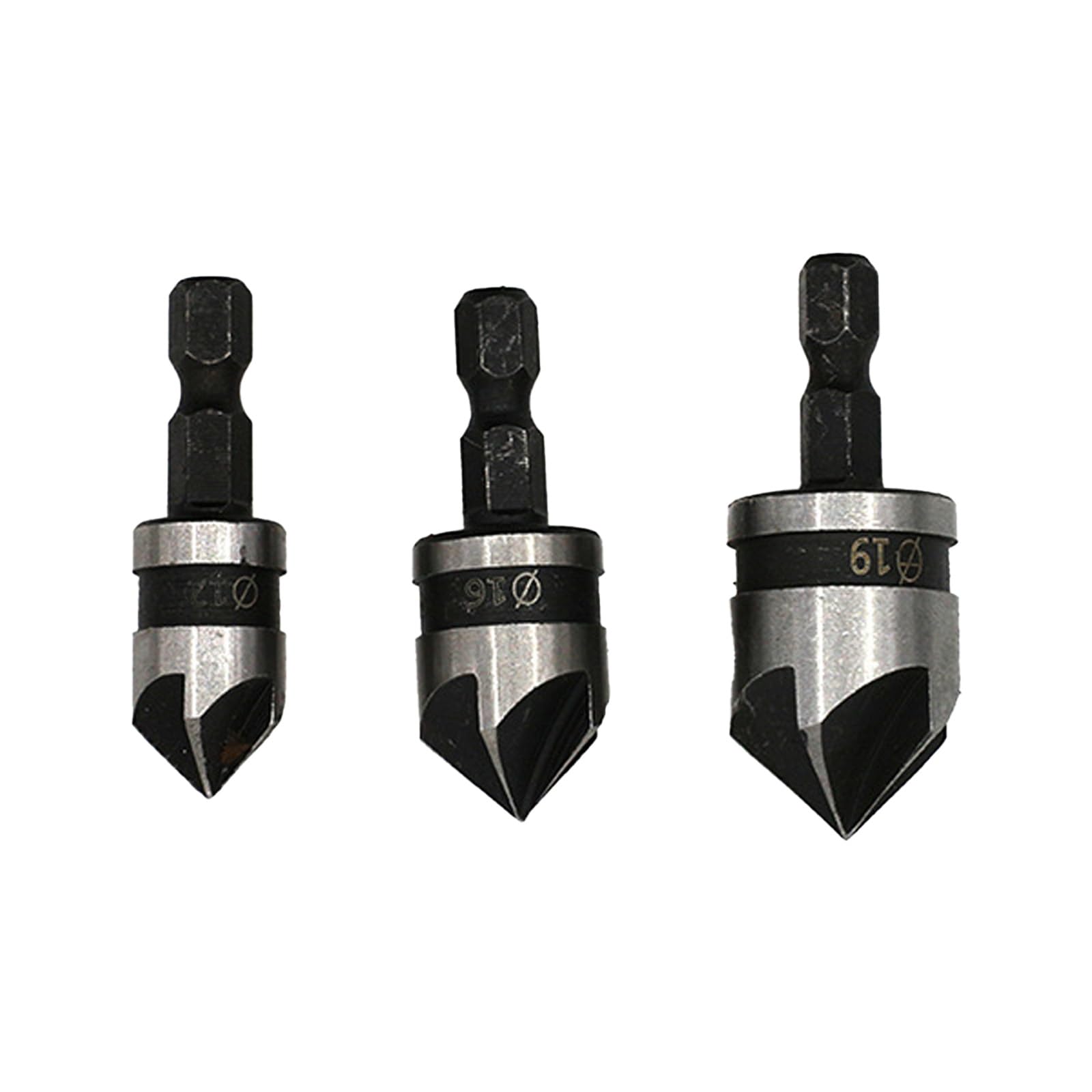 Kalttoy Hexadecimal Shank 5 Flute Countersink Drill Bit For Smooth Chamfering In Woodworking Projects 3Size For Smooth Results High Carbon Steel Countersink Bits