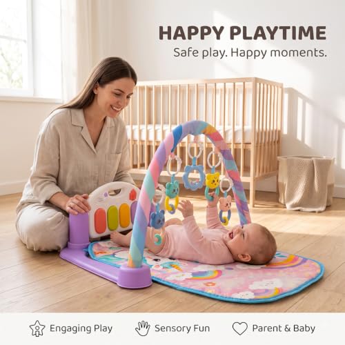 Image of StarAndDaisy Baby Play Gym with Musical Piano, Hanging Toys & Soft Play Mat, Infant Activity Gym for Tummy Time, Sensory Play & Early Learning, Baby Gym for 0-24 Months