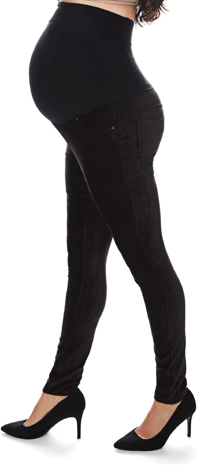 MeMoi Women's Maternity Cotton Blend Corduroy Leggings with Back Boning