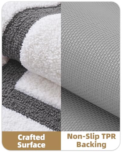 Image of Color&Geometry White Bathroom Rugs 43x24, Extra Soft Absorbent Microfiber Bath Rugs, Non-Slip Bathroom mat, Washable Plush Bath Mats for Bathroom, Shower, Bathtub, Laundry, White Gray