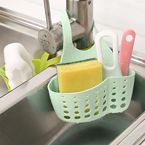 Fheaven Portable Home Kitchen Hanging Bag Basket Bath Storage Tools Sink Holder for Sponges, Scrubbers, Dish Brushes (Green)