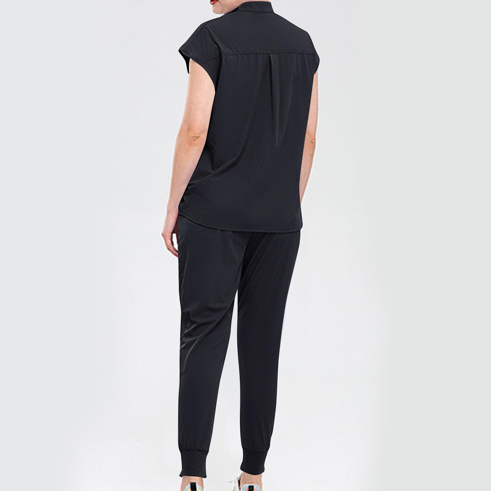 Conjunto de ropa quirúrgica con bolsillos, uniformes de enfermería para mujer, ropa de trabajo sólida con cuello en V, manga corta, botones y pantalones largos, trajes de trabajo para