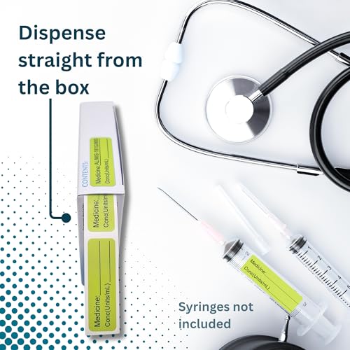 Image of Green Medicine Syringe Labels (Units /mL) - 800 Medication Labels Stickers, 12mm x 40mm, for Hospitals, Pharmacy & Vet