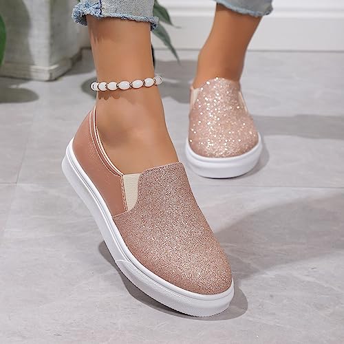 Hbeylia Fashion Platform Sneakers for Women Classic Low Top Glitter Sequin Slip On Chunky Bottom Flats Walking Shoes Trendy Fall Canvas Shoes for Women Ladies Bride Wedding Dress Party Decor3