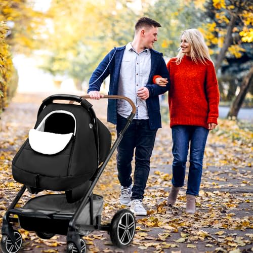 Image of SWESEN Winter Car Seat Covers for Babies, Cozy & Warm Cover, Infant Car Seat Canopy Water Resistant, Universal Cold Weather Shield, Black