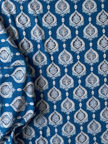 Image of Mafatlal 144 TC Premium Double bedsheet Cotton, Floral Print Double Bed Sheet Set, 90x100 Size Pure Cotton bedsheets for Double Bed, Full Bed chadar|Ocean Blue