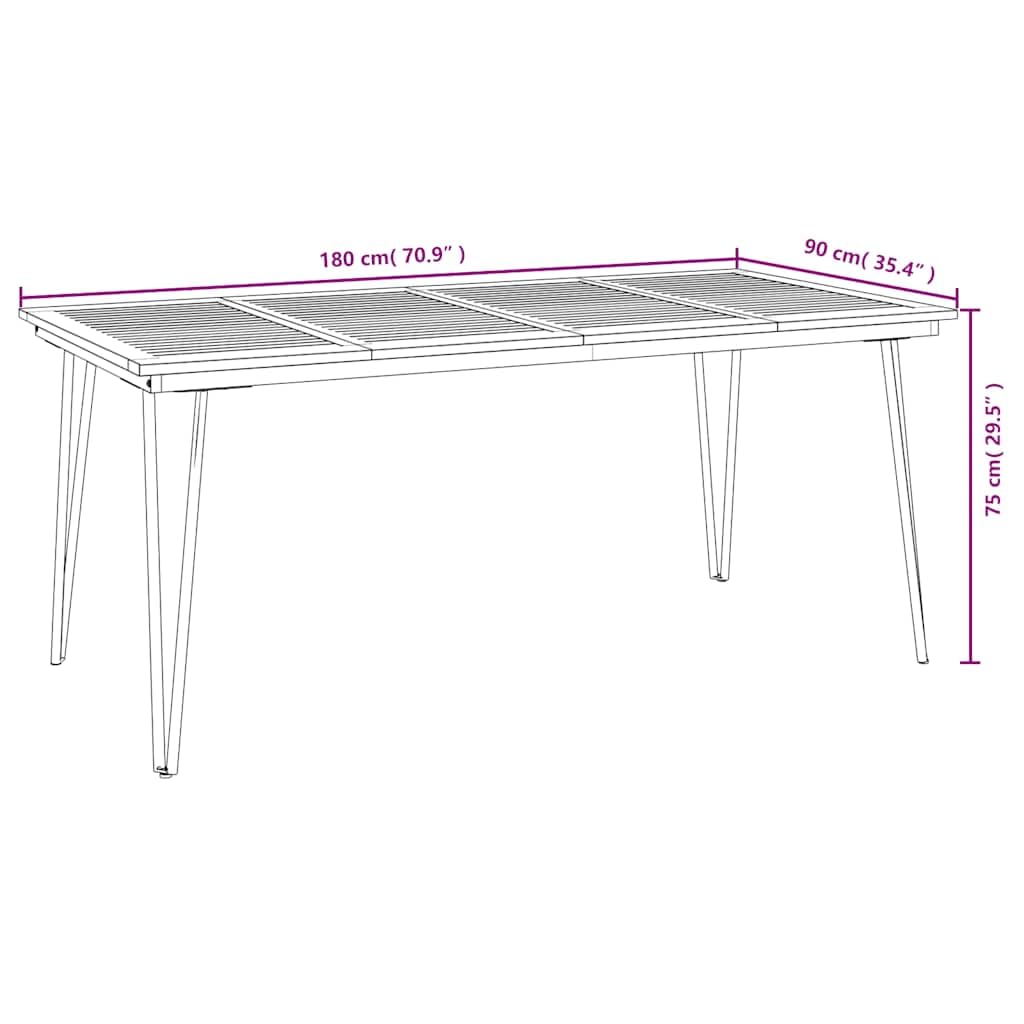 vidaXL Mesa de jardín con Patas en U Madera Maciza Acacia 180x90x75 cm, Mesa de Exterior, Muebles de jardín, Muebles de Patio, Mesa de Patio