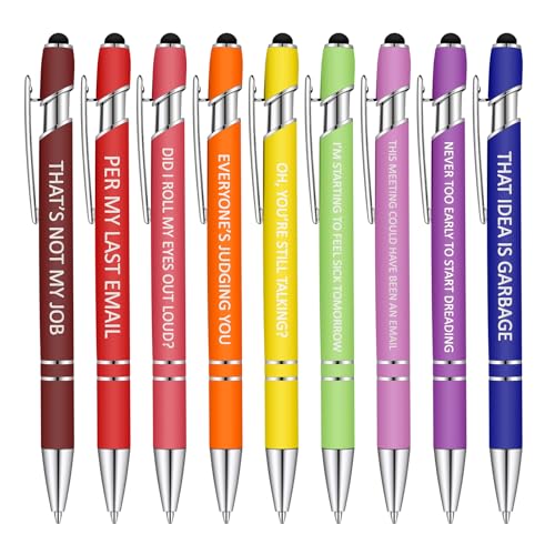 Eersida 10 Pcs Funny Pens Insulting Snarky Office Pens Sarcastic Negative Quotes Ballpoint Macaron Touch Stylus for Adult Office Supplies Accessories Gifts for Coworker, Black Ink