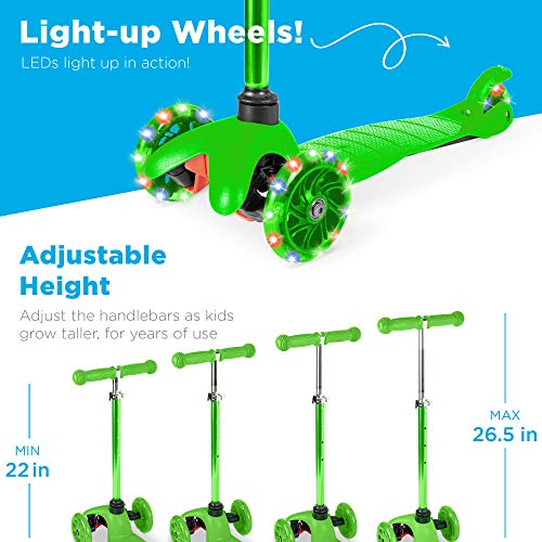 Best Choice Products Kids Scooter with LED Light-Up Wheels, 3-Wheel Lean-to-Steer Toddler Scooter Ages 3+, Adjustable Height Handlebar, Stable Non-Slip Deck, Easy Assembly - Green - image 2