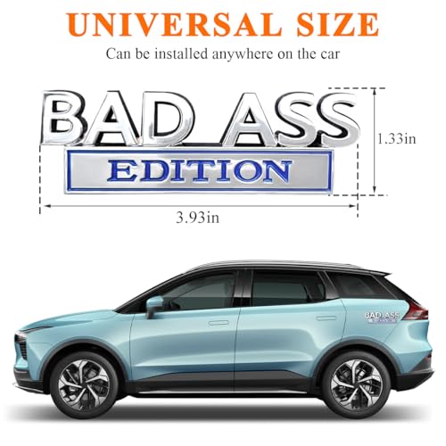 Image of Wevdn Car Bad Ass Edition Emblem, 3D Raised Funny Bad Ass Edition Metal Sticker Fender Badge Decal, Self-Adhesive Bad Ass Tailgate Hood Auto Body Decor, Exterior Car Accessories (Silver&Blue)