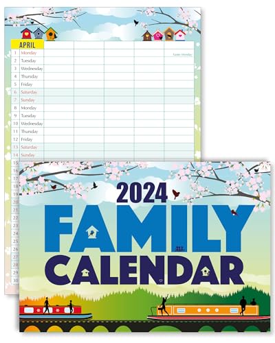 Family Calendar 2024, monthly planner with 5 columns. Useful as a 2024 wall planner or 2024 family calendar. Printed by CO2 neutral printer with vegetable ink, fully recyclable