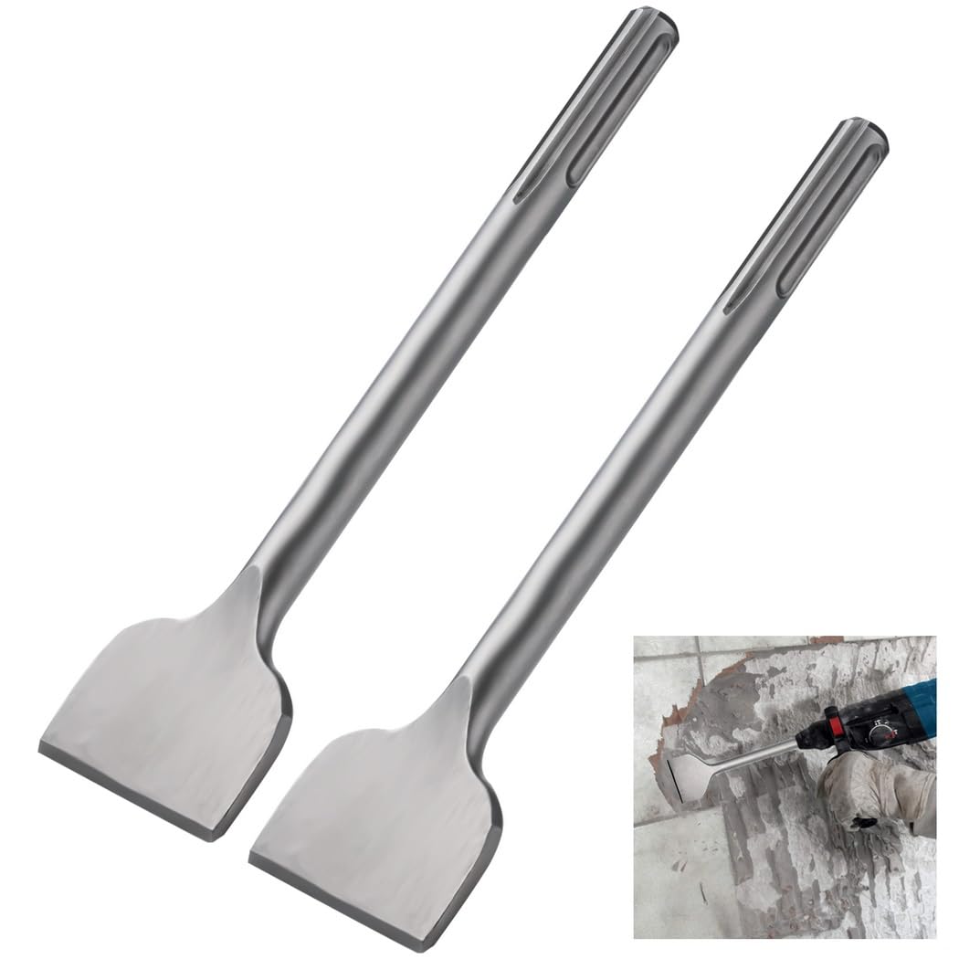 Max Lot de 2 burins plats en acier chromé 40CR pour pierre, céramique, béton, ciment, mur de briques 28 x 7,5 cm