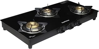 Everflame Titan 3 Burner Glass Cooktop Durable Toughened Glass Gas Stove High-Efficiency Brass Burner Manual Ignition 2 Years Warranty with Door Step Service