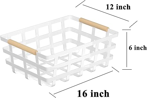 Miniatura 4 de Cestas de almacenamiento de alambre de granja, cestas organizadoras de despensa con mango de madera, cestas de metal para armarios de estante de
