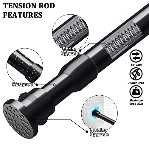 Image of Small Tension Curtain Rods 40-70cm Black, Heavy Duty Spring Tension Rods, Adjustable Extension Spring Rods Closet Rod Cupboard Bars Tensions Rod for small Windows, Kitchen, Cupboard, 16-28 inch