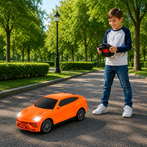 Image of Gooyo GY-448JM Rechargeable Remote Control Car Toy | Orange Color, Power Source: Lithium Rechargeable Battery for Car (Included) & 2xAA Battery for Remote Controller (Not Included)