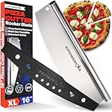 KitchenStar 16-Inch Pizza Cutter Rocker Blade - Sharp Stainless Steel Slicer Knife, Protective Cover, Dishwasher Safe, Large - Professional Pizza Oven Accessories