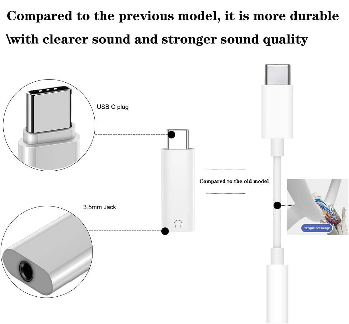 Adapter gniazda słuchawkowego USB C na 3,5 mm, adapter 3,5 mm na USB C, kompatybilny z telefonem 16 Pro Max 15 Pro Max, Galaxy S24, S23, S22, Pixel, Pad Pro, MacBook (zestaw 4-częściowy)