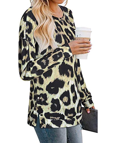 LAISHEN Women's Casual Leopard Print Sweatshirt Crewneck Long Sleeve Loose Pullover Tops Tunic(Leopard02, M)
