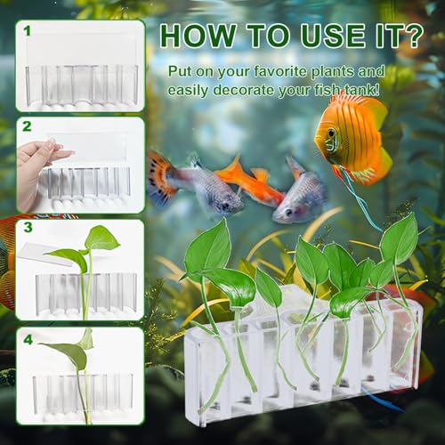 Image of 2PC 7 Holes Upgraded Aquarium Plant Holder, Aquatic Plants Cup for Tank, Fish Tank Plant Holder with Long Hook, Aquarium Feeder for Aquascape Decorations on Top of Tank (Transparent-2PC)