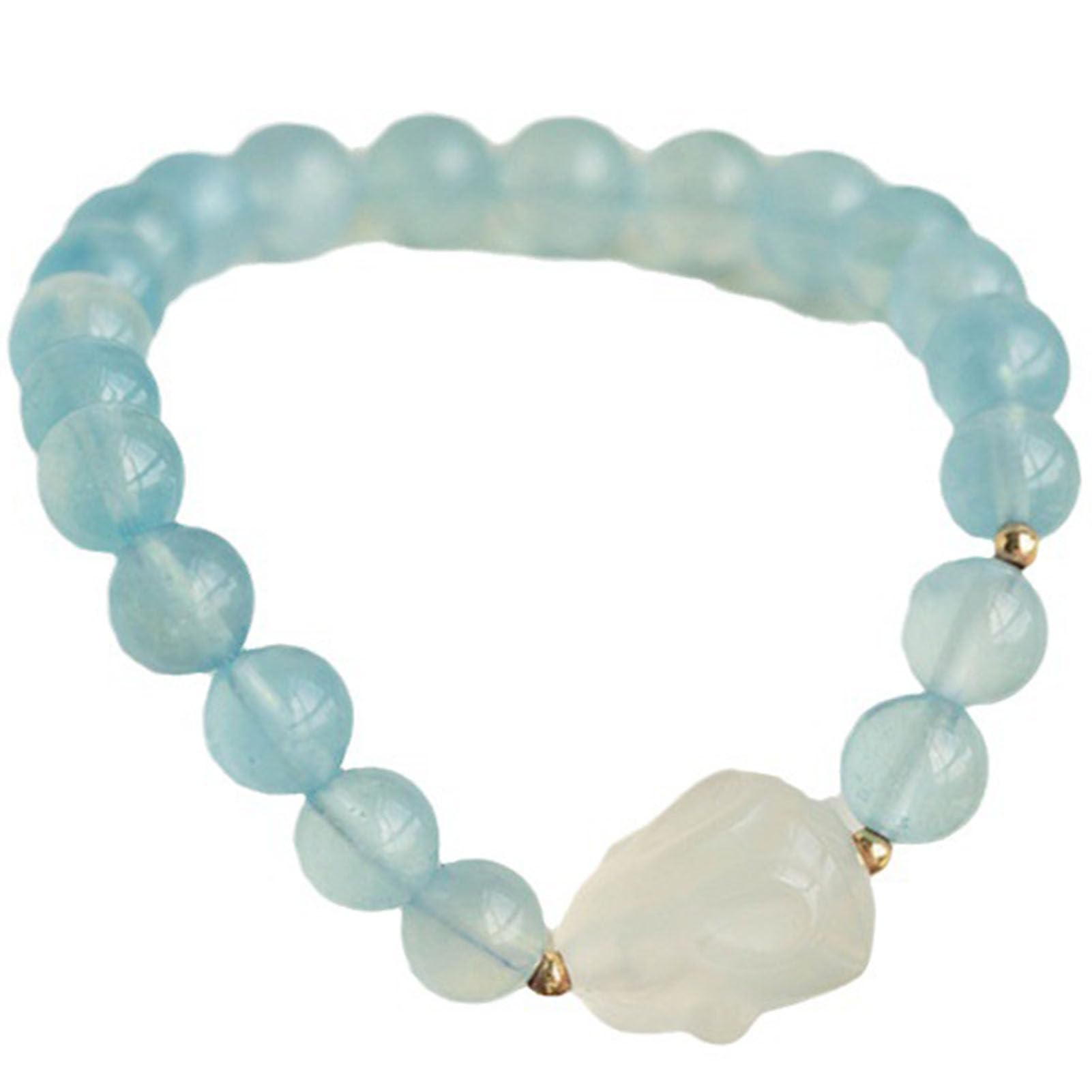 Bracciale in Pietra Acquamarina, Morbidi Cristalli Blu Braccialetti Elasticizzati in Vera Pietra Bracciale con Perline di Cristallo Azzurro per Pace e chiarezza, Gioielli Elastici,6MM