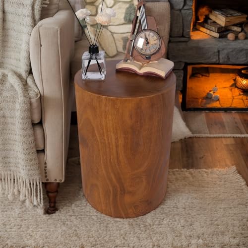 Athaliah Wooden Tree Stump End Table, 15.75" Paulownia Wood Hand