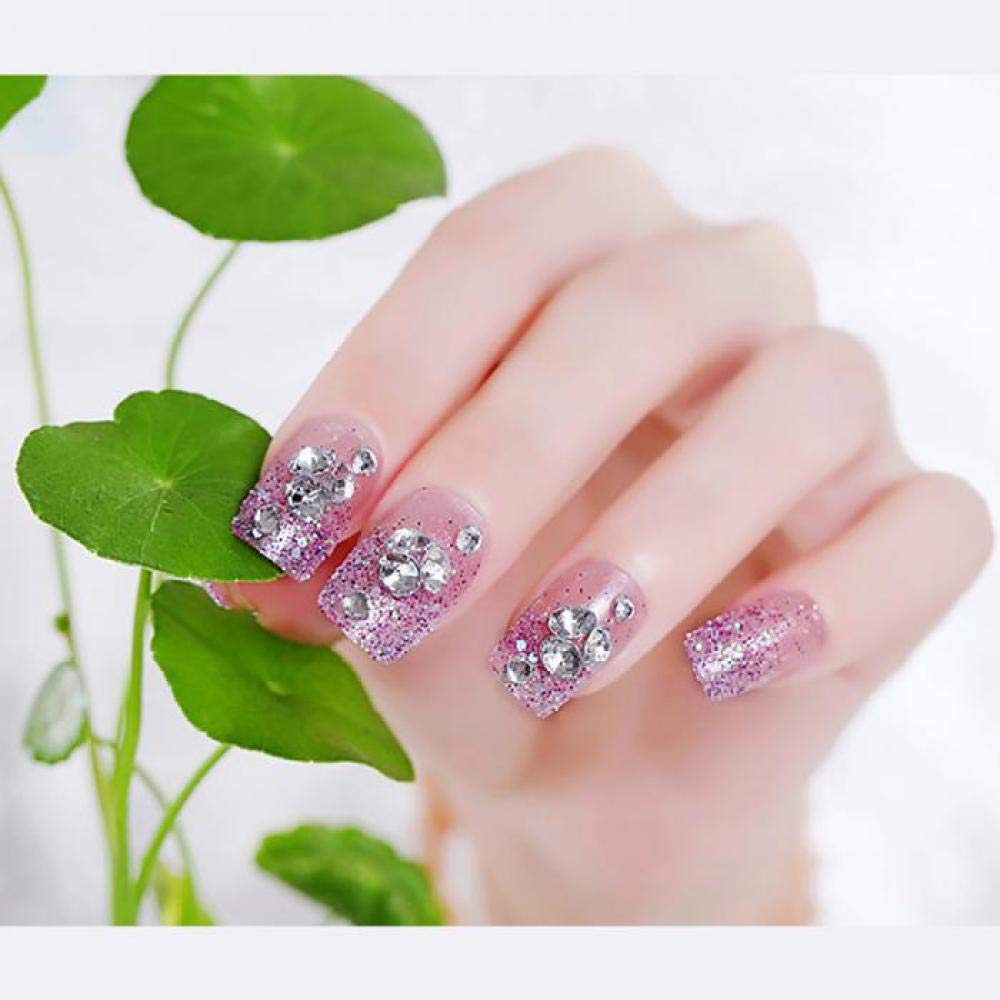 ACiyD Künstliche Nägel im französischen Stil, Lange falsche Nägel, Blumen-Design, Glitzer-Nagelkunst, Tipps für Mädchen, süße, hellviolette Farbe, gefälschter Nagel