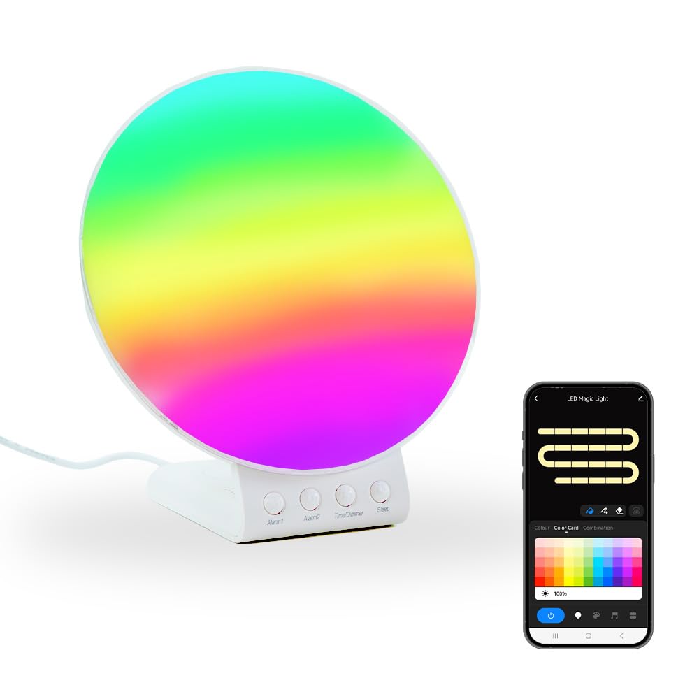 ValueLights Smart App-Control Sunrise Alarm Clock Table Lamp - White